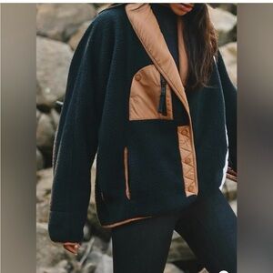 FP Movement by Free People Black Hit the slopes Jacket with Tan Trim. NEW